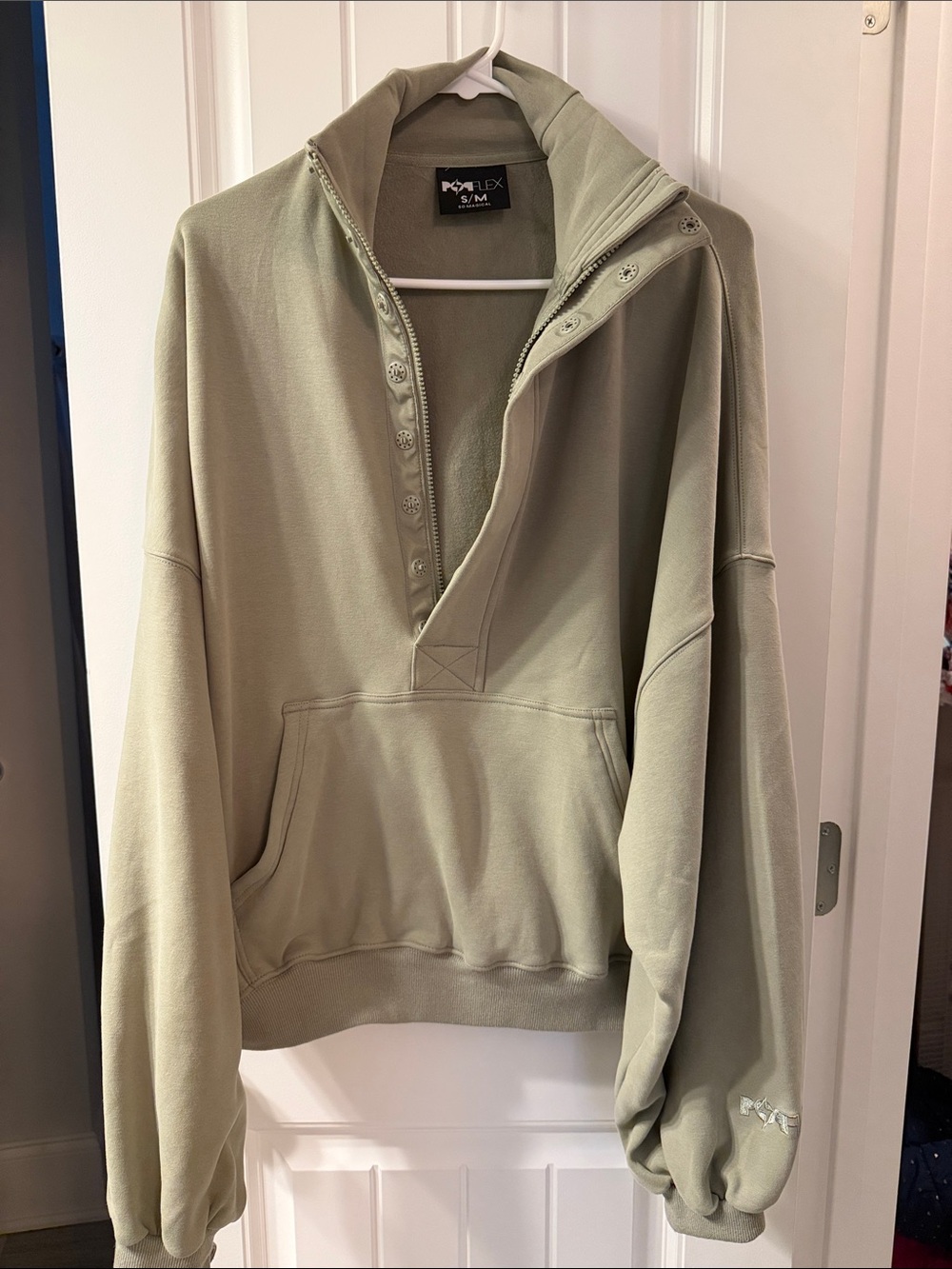POPFLEX Sage Green Snap-Front Pullover Sweater
